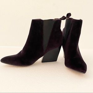 Black velvet pointy toe booties slip on style 9